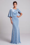 Vestido formal largo de terciopelo de capa de sirena azul claro con flor 3D
