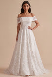 Vestido de novia Maxi blanco de lentejuelas bordadas con línea A y hombro