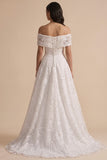 Vestido de novia Maxi blanco de lentejuelas bordadas con línea A y hombro