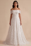 Vestido de novia Maxi blanco de lentejuelas bordadas con línea A y hombro
