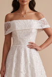 Vestido de novia Maxi blanco de lentejuelas bordadas con línea A y hombro