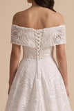 Vestido de novia Maxi blanco de lentejuelas bordadas con línea A y hombro