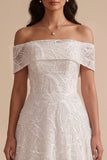 Vestido de novia Maxi blanco de lentejuelas bordadas con línea A y hombro