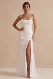 Vestido largo largo de novia sin tirantes de satén funda blanca con capucha funda y abertura