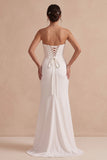 Vestido largo largo de novia sin tirantes de satén funda blanca con capucha funda y abertura