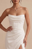 Vestido largo largo de novia sin tirantes de satén funda blanca con capucha funda y abertura