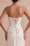 Vestido largo largo de novia sin tirantes de satén funda blanca con capucha funda y abertura