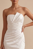 Vestido de novia Maxi de raso sin tirantes y tirantes de sirena blanca con abertura