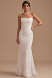 Vestido de novia Maxi de lentejuelas con cuello de sirena blanca y contas