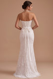 Vestido de novia Maxi de lentejuelas con cuello de sirena blanca y contas