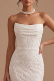 Vestido de novia Maxi de lentejuelas con cuello de sirena blanca y contas