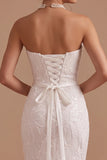 Vestido de novia Maxi de lentejuelas con cuello de sirena blanca y contas