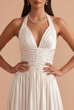 Vestido largo de satén blanco con escote halter