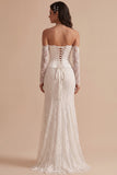 Vestido de novia largo blanco de satén corte sirena con corsé de tirantes altos y encaje