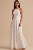 Vestido de novia largo de gasa con encaje y corte en A