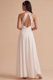 Vestido de novia largo de gasa con encaje y corte en A