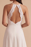 Vestido de novia largo de gasa con encaje y corte en A