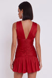 Vestido corto rojo de cóctel con escote en V y corte en A