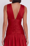 Vestido corto rojo de cóctel con escote en V y corte en A