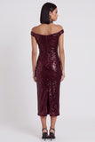 Vestido de cóctel midi burdeos de corte recto con lentejuelas brillantes