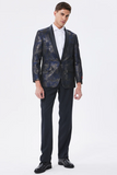 Chal de jacquard azul marino oscuro con solapa Blazer de fiesta para hombre