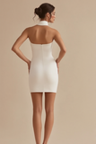 Cuello halter de línea A de satén hasta la rodilla pequeño vestido blanco