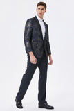 Chal de jacquard azul marino oscuro con solapa Blazer de fiesta para hombre