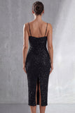 Vestido Midi de tirantes finos negros brillantes