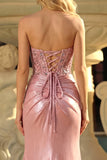 Vestido de graduación Sirena Corsé Rosa Sin Tirantes
