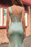 Vestido de baile de graduación con corsé de sirena con lentejuelas verde