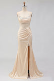 Vestido de graduación con corsé sirena con cuentas y champán