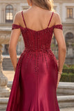 Vestido largo de baile de graduación de sirena de lentejuelas con hombros fríos y hombro frío