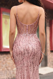 Vestido de graduación Sirena con corsé de lentejuelas y abertura