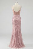 Vestido de graduación Sirena con corsé de lentejuelas y abertura