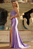 Vestido de baile de sirena con corsé lavanda y abertura