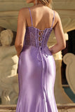 Vestido de baile de sirena con corsé lavanda y abertura