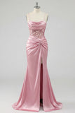 Vestido largo de baile de sirena con lentejuelas con rubor
