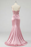 Vestido largo de baile de sirena con lentejuelas con rubor