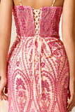 Vestido largo largo de baile de sirena rosa con cuentas