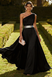 Vestido Maxi de Achiffon de Línea Oliva de un solo hombro