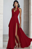 Vestido formal largo plisado de gasa halter de línea A negro