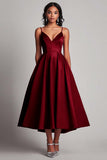 Vestido formal de satén rojo de una línea de té