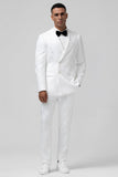 Trajes de hombre blancos slim fit con solapa de pico Jacquard cruzado de 2 piezas