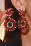 Pendientes rojos de moda de flores de diamantes de imitación