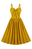 Tirantes de Espagueti Amarillo Vestido Vintage