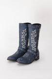 Botas vaqueras bordadas azules Boho Mid Calf