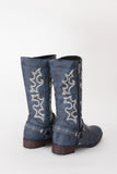 Botas vaqueras bordadas azules Boho Mid Calf