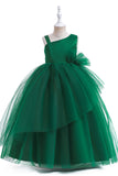 Vestido de niña sin mangas de línea A verde oscuro