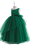 Vestido de niña sin mangas de línea A verde oscuro