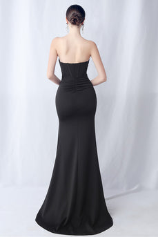 Vestido formal largo de novia de sirena negra con abertura
